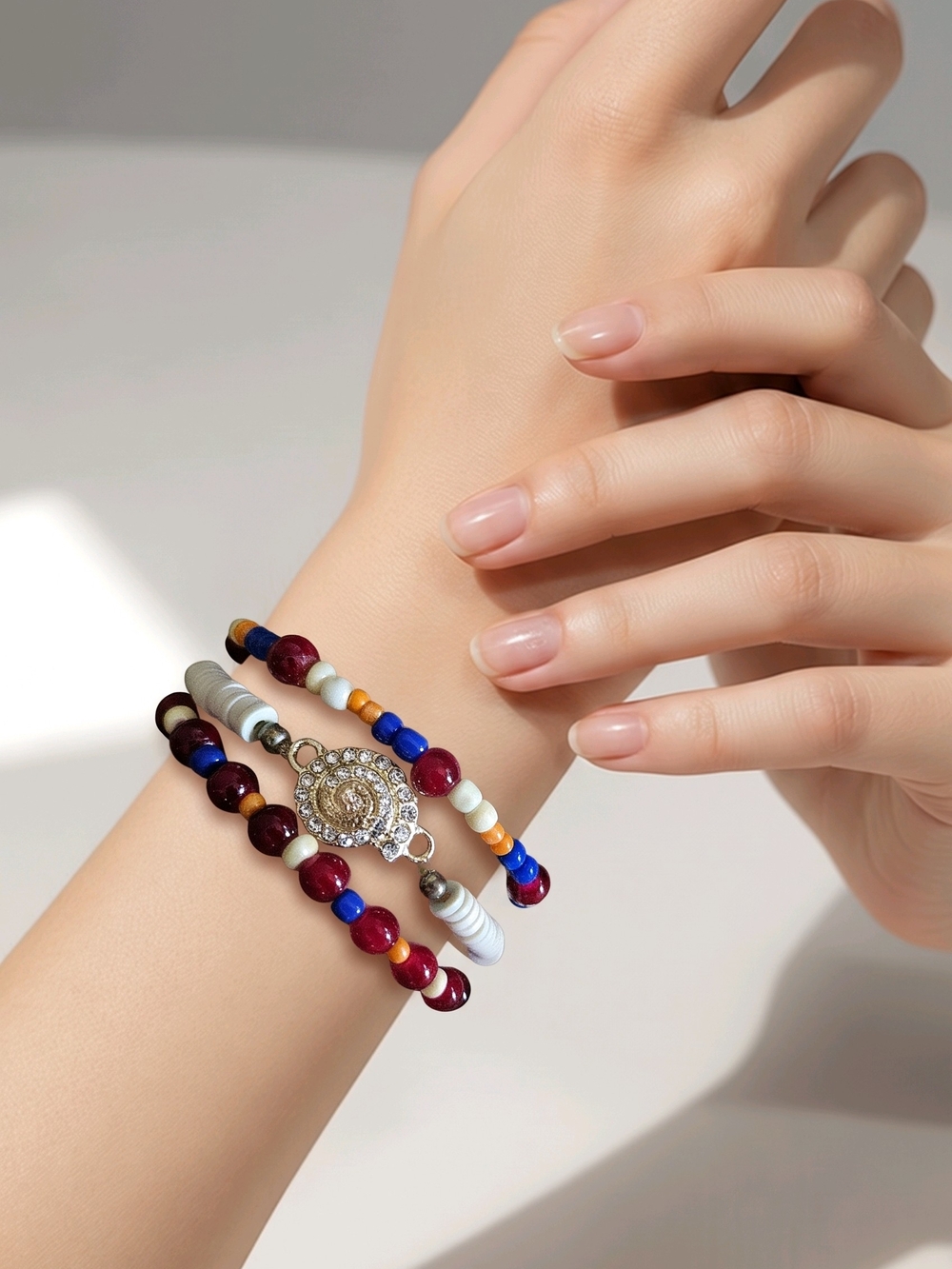 Boutique Boho Multicolor Beaded Bracelet Set with Crystal Charm
